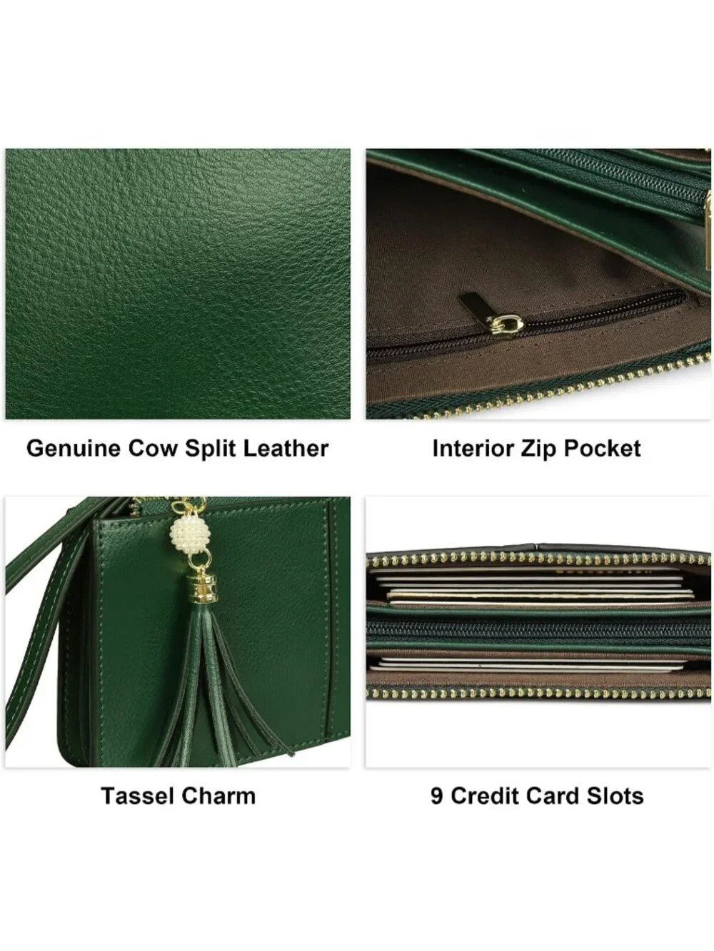 Women's Sacramento Green Leather Wristlet Clutch Wallet redit Card Holder Purse